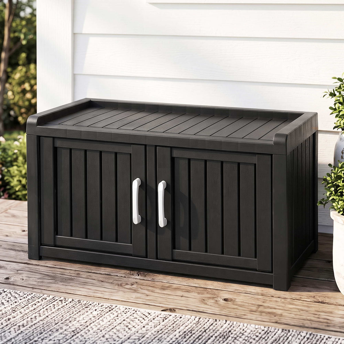 Outdoor Storage Box Bench Shoe Cabinet with Shelf Resin 81cm Black Awezingly