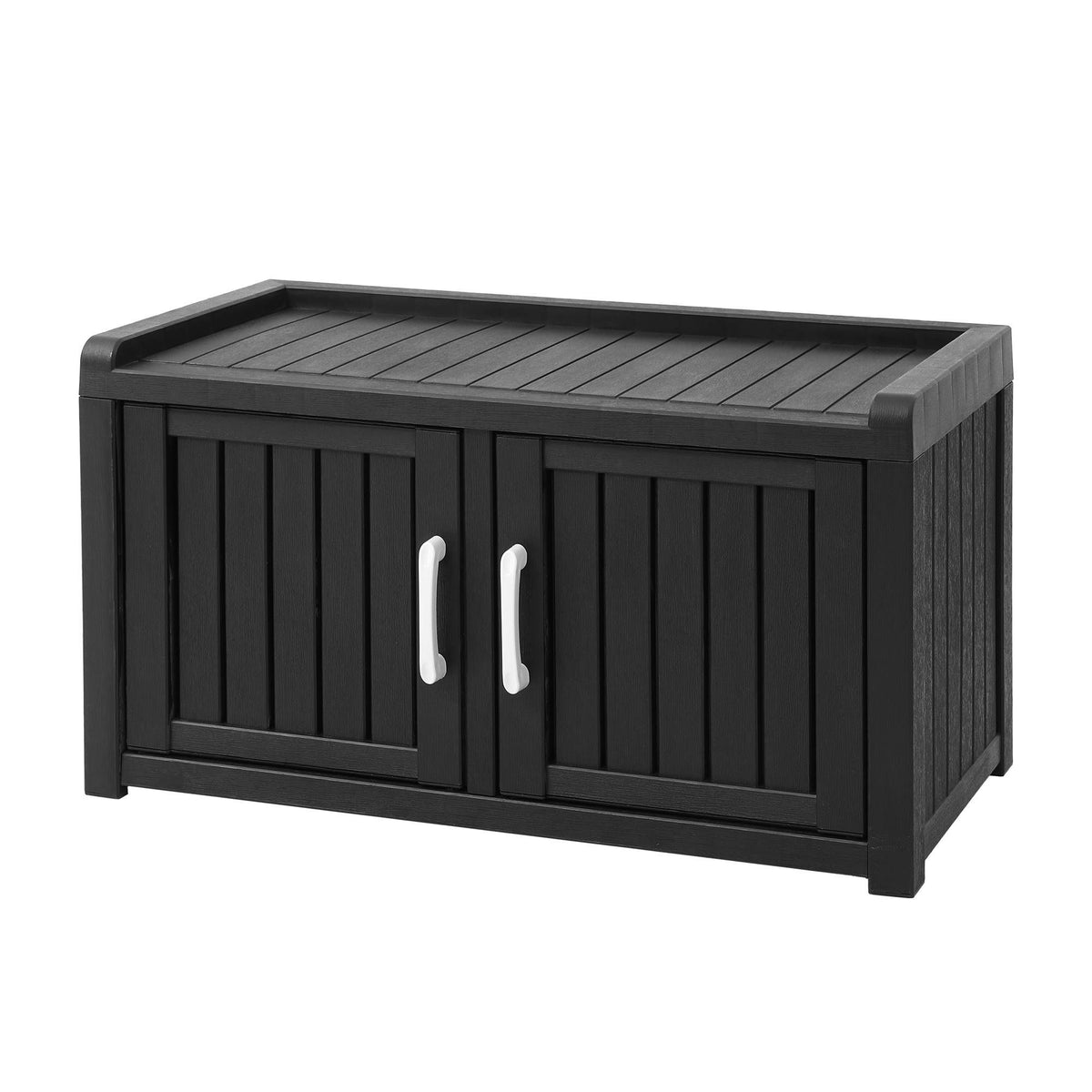 Outdoor Storage Box Bench Shoe Cabinet with Shelf Resin 81cm Black Awezingly