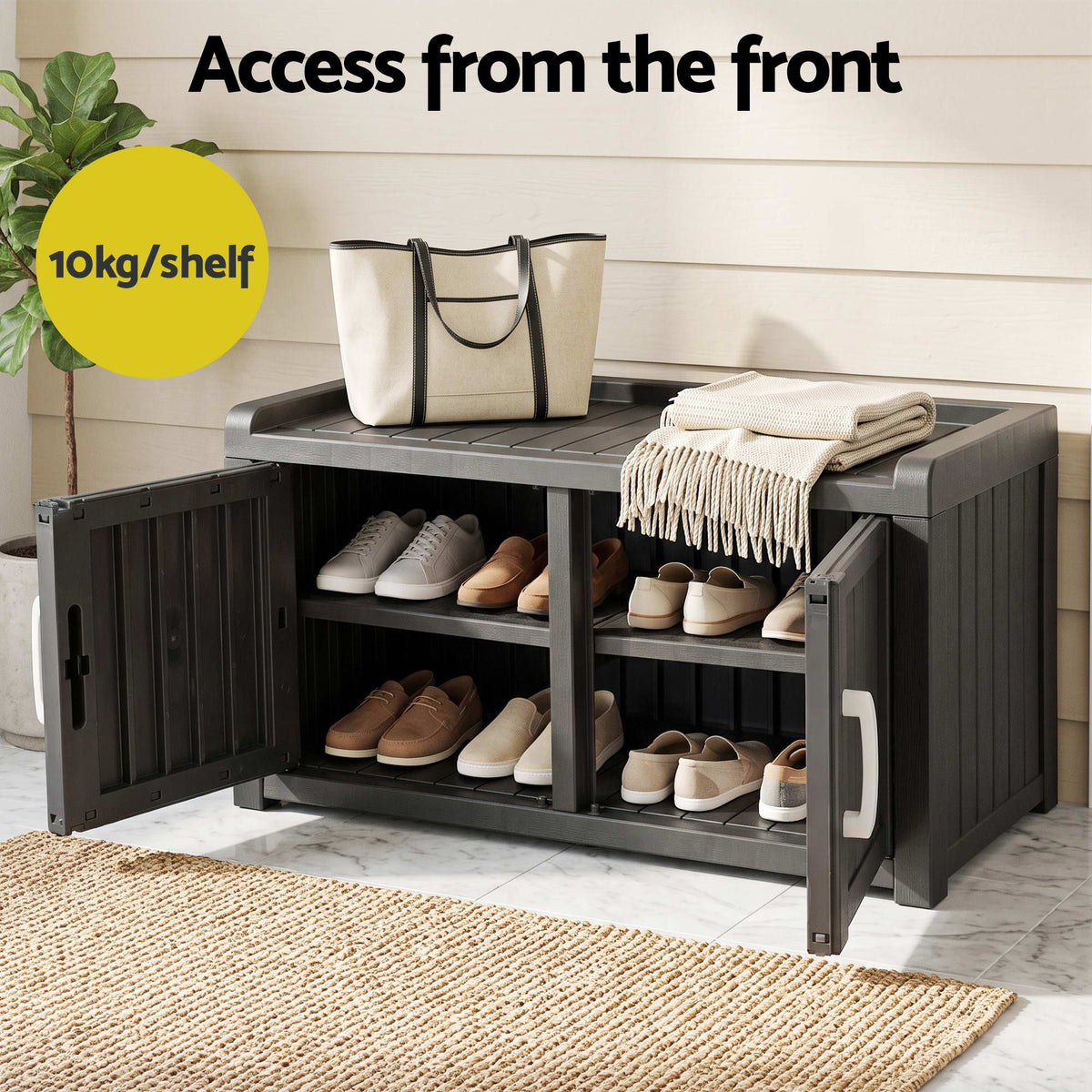 Outdoor Storage Box Bench Shoe Cabinet with Shelf Resin 81cm Black Awezingly