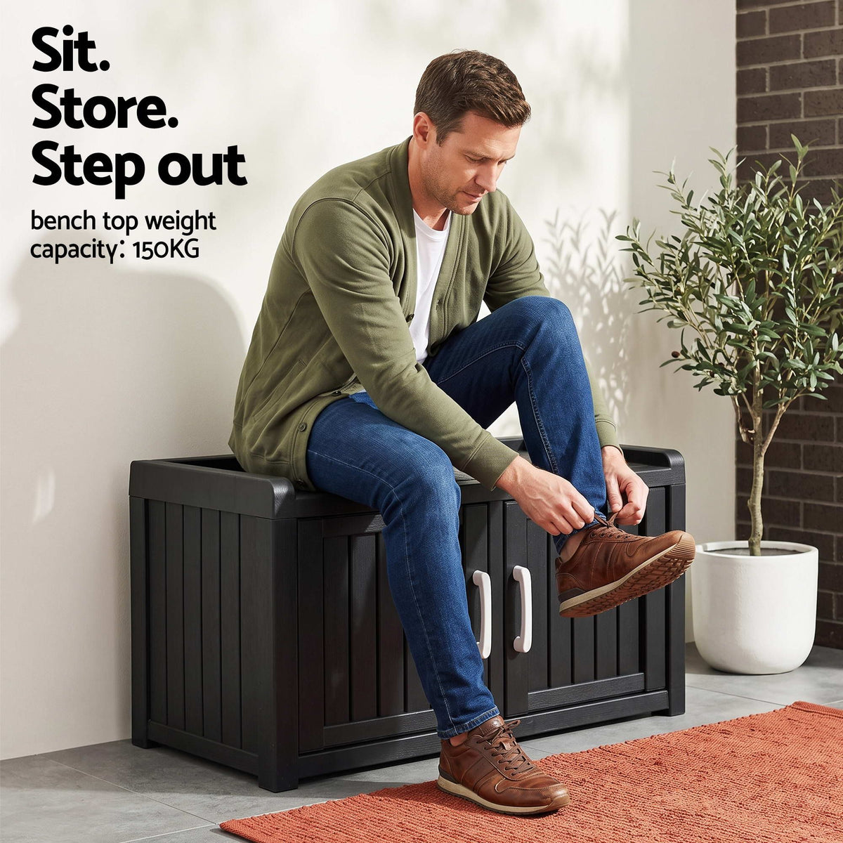 Outdoor Storage Box Bench Shoe Cabinet with Shelf Resin 81cm Black Awezingly