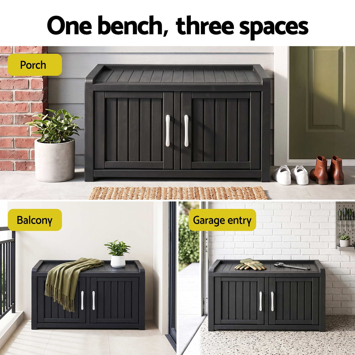 Outdoor Storage Box Bench Shoe Cabinet with Shelf Resin 81cm Black Awezingly