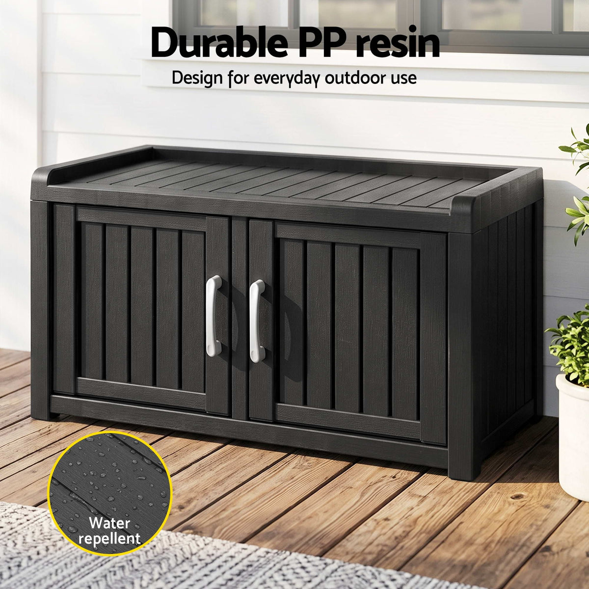 Outdoor Storage Box Bench Shoe Cabinet with Shelf Resin 81cm Black Awezingly