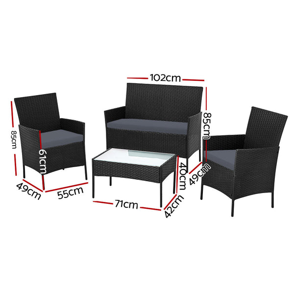 Gardeon 4 Seater Outdoor Sofa Set with Storage Cover Wicker Table Chair Black Gardeon