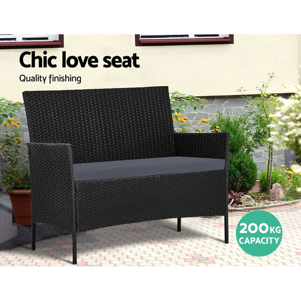 Gardeon 4 Seater Outdoor Sofa Set with Storage Cover Wicker Table Chair Black Gardeon