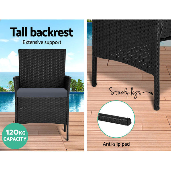 Gardeon 4 Seater Outdoor Sofa Set with Storage Cover Wicker Table Chair Black Gardeon