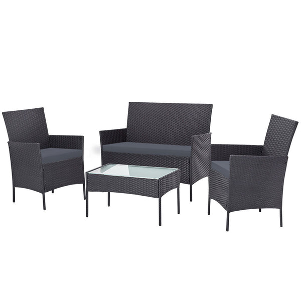 Gardeon 4 Seater Outdoor Sofa Set with Storage Cover Wicker Table Chair DarkGrey Gardeon
