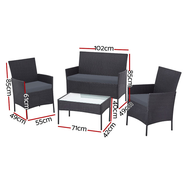 Gardeon 4 Seater Outdoor Sofa Set with Storage Cover Wicker Table Chair DarkGrey Gardeon