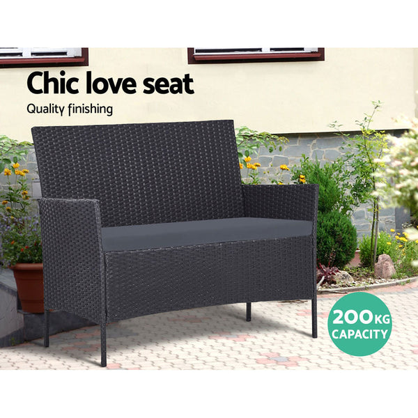 Gardeon 4 Seater Outdoor Sofa Set with Storage Cover Wicker Table Chair DarkGrey Gardeon
