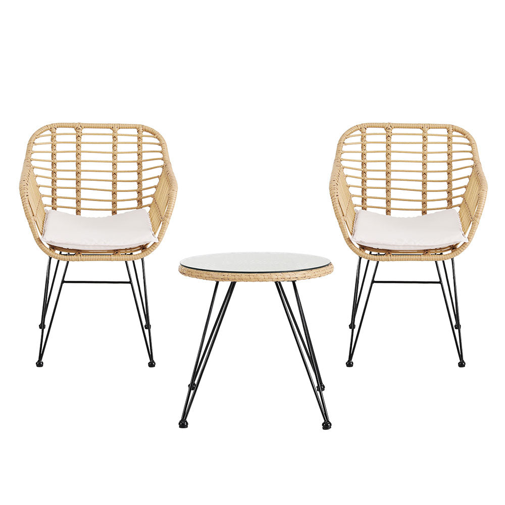 Gardeon 3PC Outdoor Furniture Bistro Set Lounge Setting Table Chairs Cushion Patio Grey Gardeon