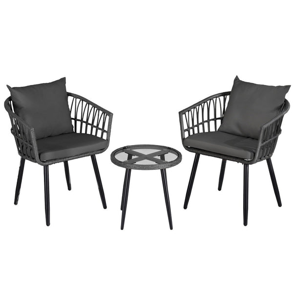 Gardeon 3PC Outdoor Bistro Set Patio Furniture Lounge Setting Table and Chairs Grey Gardeon