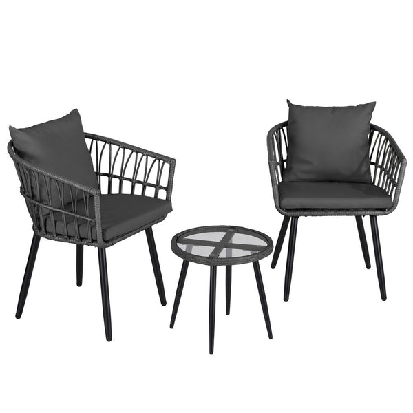 Gardeon 3PC Outdoor Bistro Set Patio Furniture Lounge Setting Table and Chairs Grey Gardeon
