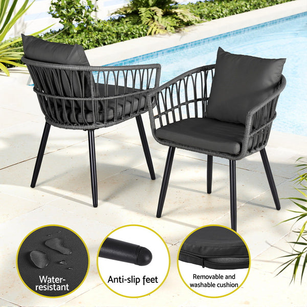 Gardeon 3PC Outdoor Bistro Set Patio Furniture Lounge Setting Table and Chairs Grey Gardeon