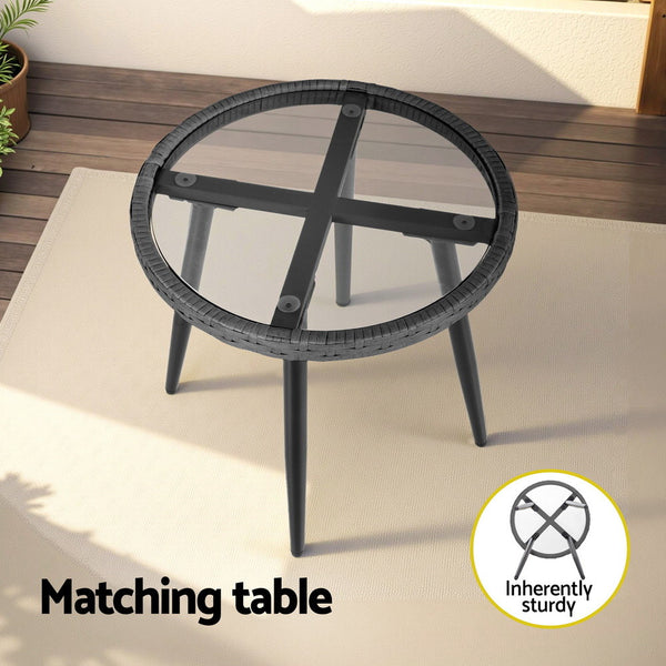 Gardeon 3PC Outdoor Bistro Set Patio Furniture Lounge Setting Table and Chairs Grey Gardeon