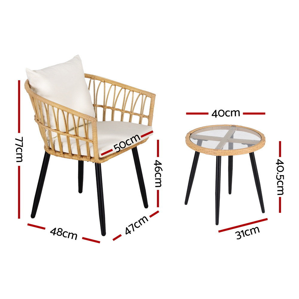 Gardeon 3PC Outdoor Bistro Set Patio Furniture Lounge Setting Table and Chairs Natural Gardeon