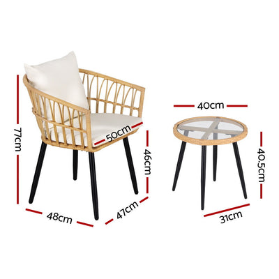 Gardeon 3PC Outdoor Bistro Set Patio Furniture Lounge Setting Table and Chairs Natural