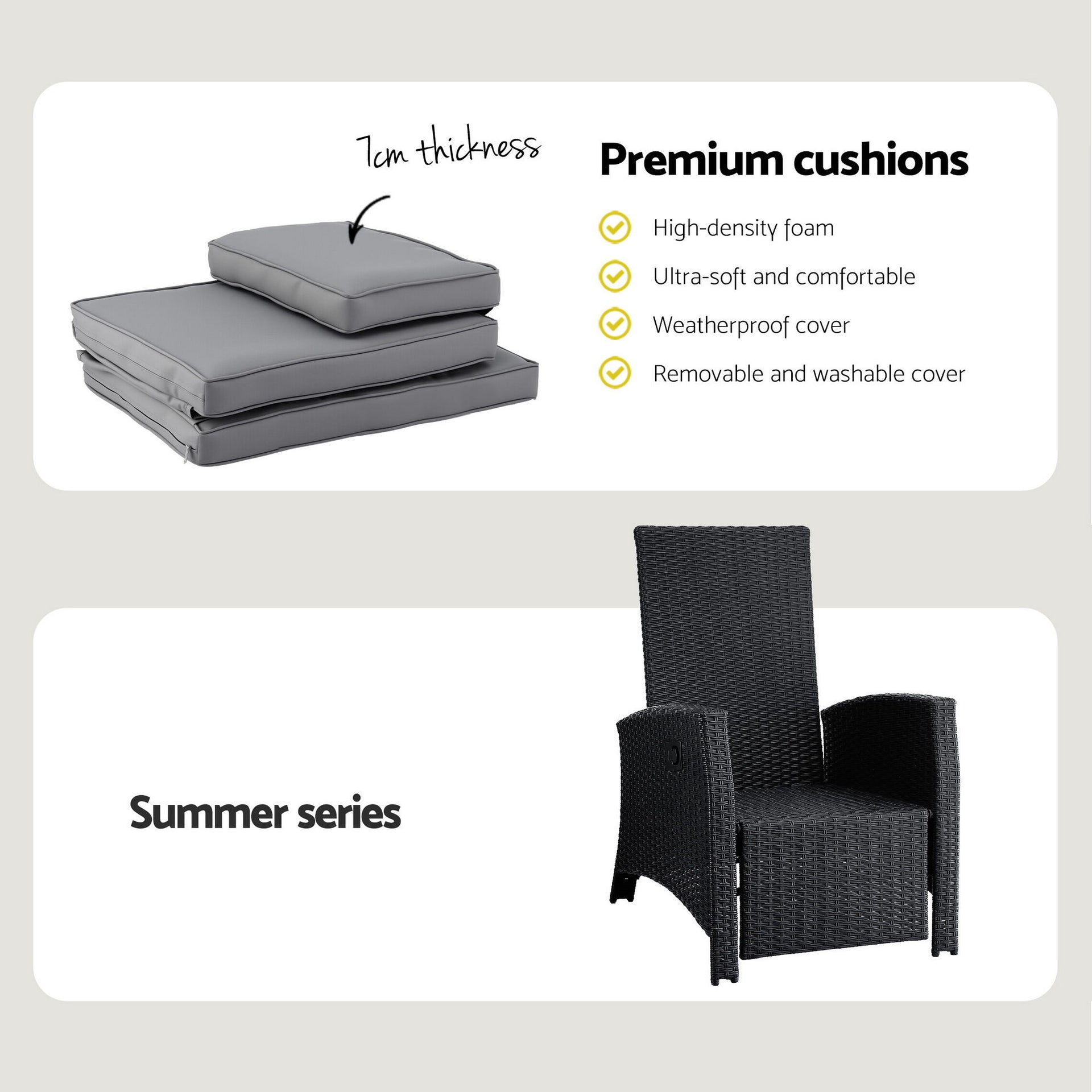 Gardeon Outdoor Recliner Chairs Sun lounge Wicker Lounger Patio Furniture Adjustable Black Awezingly