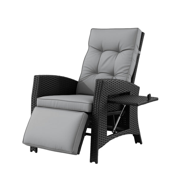 Gardeon Outdoor Recliner Chairs Sun lounge Wicker Lounger Patio Furniture Adjustable Black Awezingly