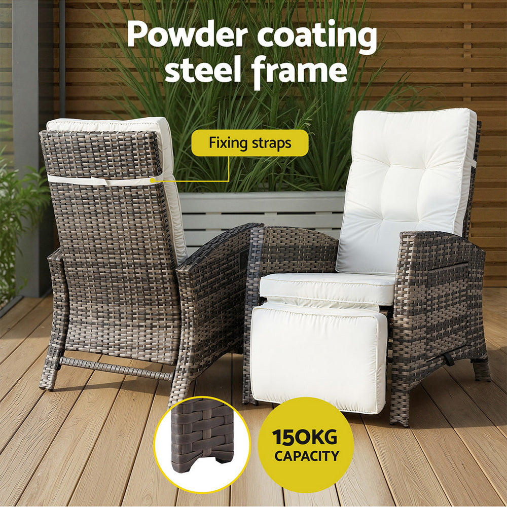 Gardeon Outdoor Recliner Chairs Sun lounge Wicker Lounger Patio Furniture Adjustable Brown Gardeon