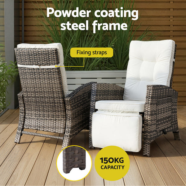 Gardeon Outdoor Recliner Chairs Sun lounge Wicker Lounger Patio Furniture Adjustable Brown Gardeon