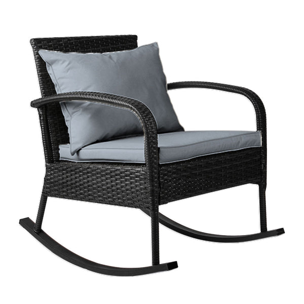 Gardeon Outdoor Furniture Rocking Chair Wicker Garden Patio Lounge Setting Black Gardeon