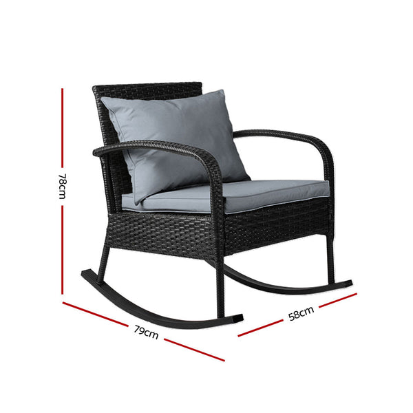 Gardeon Outdoor Furniture Rocking Chair Wicker Garden Patio Lounge Setting Black Gardeon