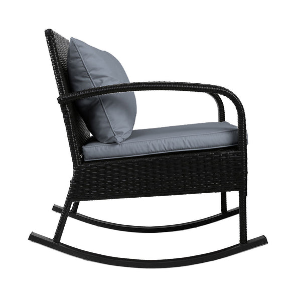 Gardeon Outdoor Furniture Rocking Chair Wicker Garden Patio Lounge Setting Black Gardeon