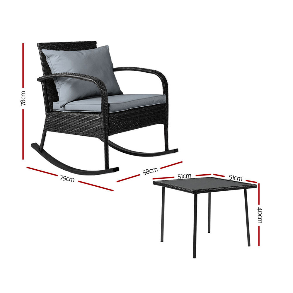 Gardeon Wicker Rocking Chairs Table Set Outdoor Setting Recliner Patio Furniture Gardeon