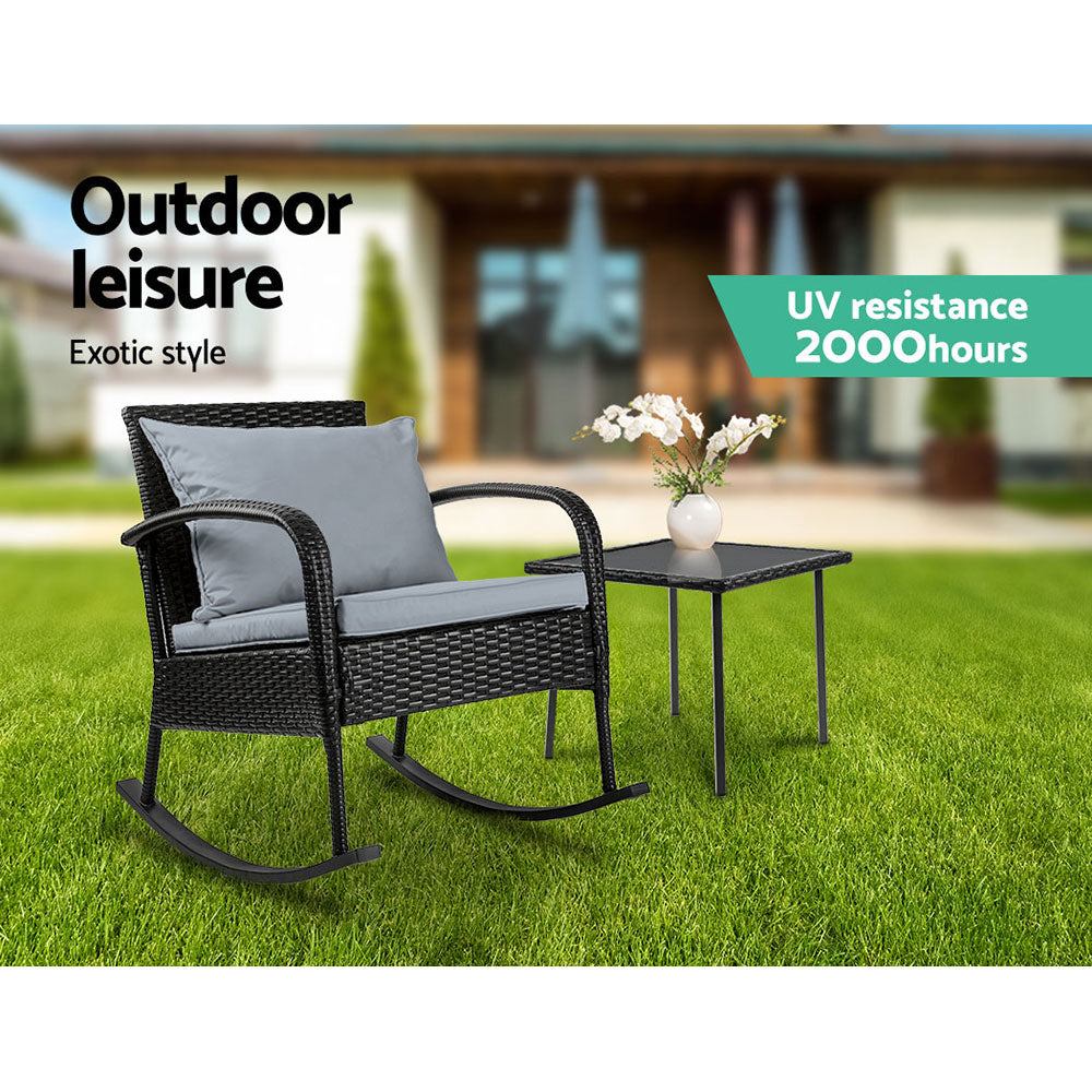 Gardeon Wicker Rocking Chairs Table Set Outdoor Setting Recliner Patio Furniture Gardeon