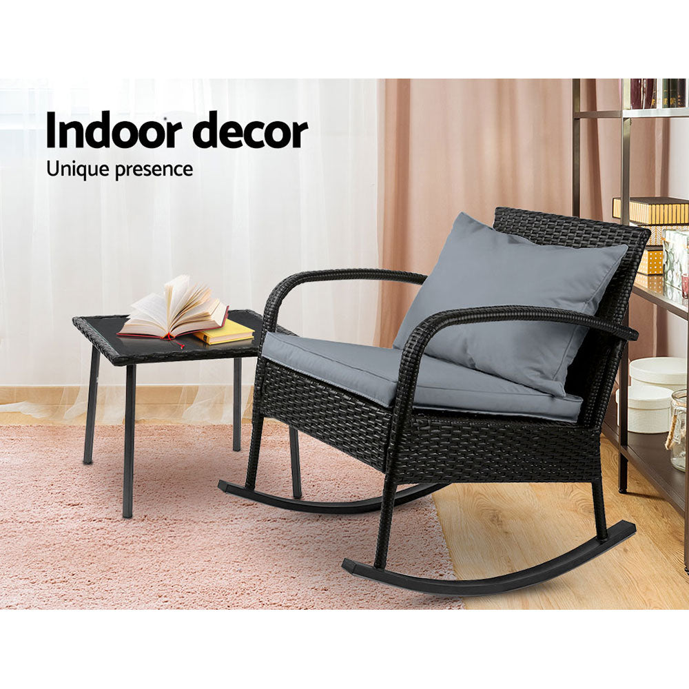 Gardeon Wicker Rocking Chairs Table Set Outdoor Setting Recliner Patio Furniture Gardeon