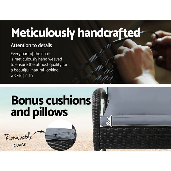 Gardeon Wicker Rocking Chairs Table Set Outdoor Setting Recliner Patio Furniture Gardeon