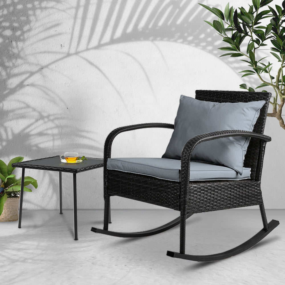 Gardeon Wicker Rocking Chairs Table Set Outdoor Setting Recliner Patio Furniture Gardeon