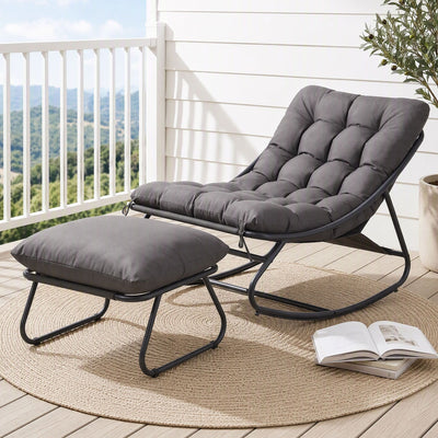 Gardeon Rocking Chair with Footrest Mesh Seat Cushion Outdoor Chairs Grey