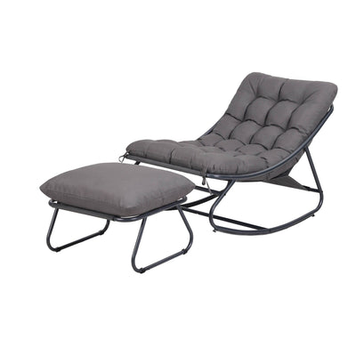 Gardeon Rocking Chair with Footrest Mesh Seat Cushion Outdoor Chairs Grey