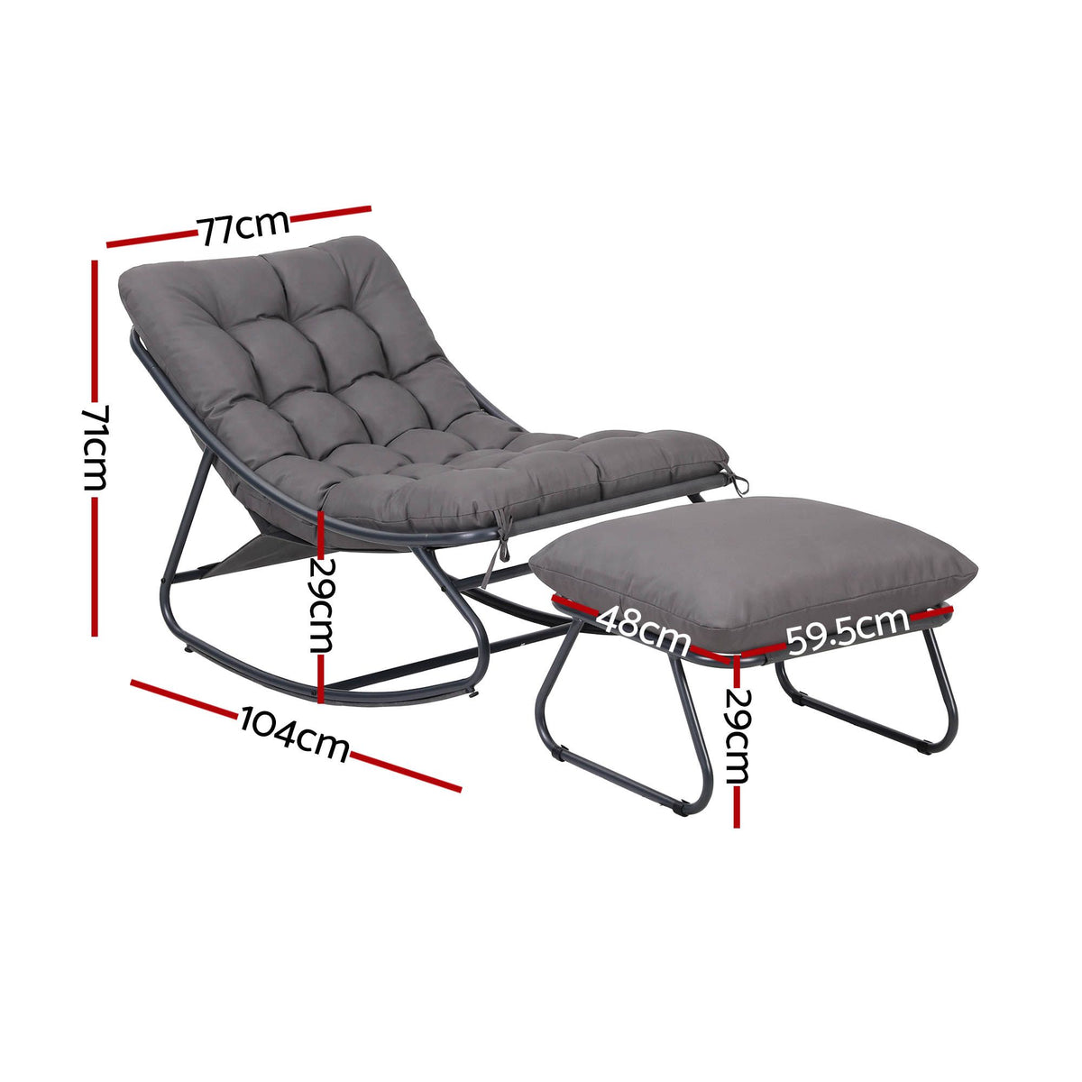 Gardeon Rocking Chair with Footrest Mesh Seat Cushion Outdoor Chairs Grey Awezingly