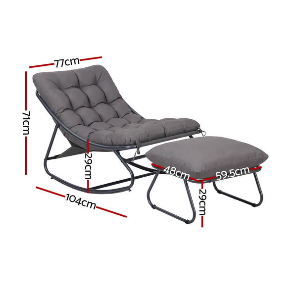 Gardeon Rocking Chair with Footrest Mesh Seat Cushion Outdoor Chairs Grey Awezingly