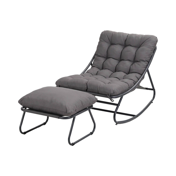 Gardeon Rocking Chair with Footrest Mesh Seat Cushion Outdoor Chairs Grey Awezingly