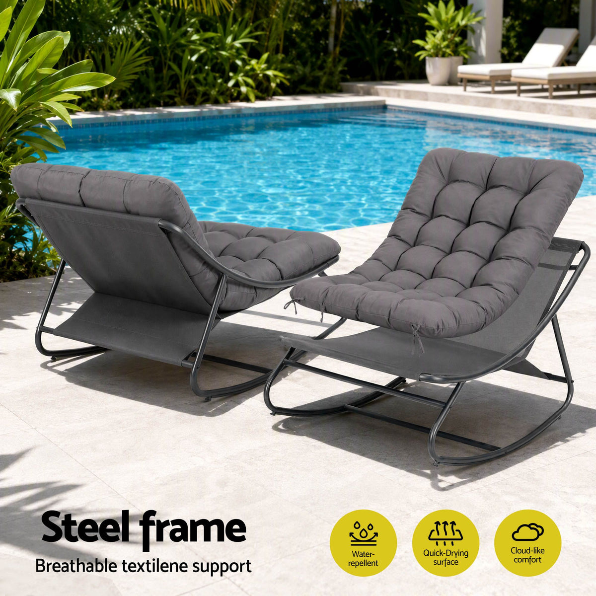 Gardeon Rocking Chair with Footrest Mesh Seat Cushion Outdoor Chairs Grey Awezingly