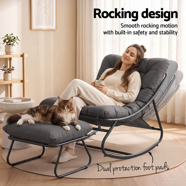 Gardeon Rocking Chair with Footrest Mesh Seat Cushion Outdoor Chairs Grey Awezingly