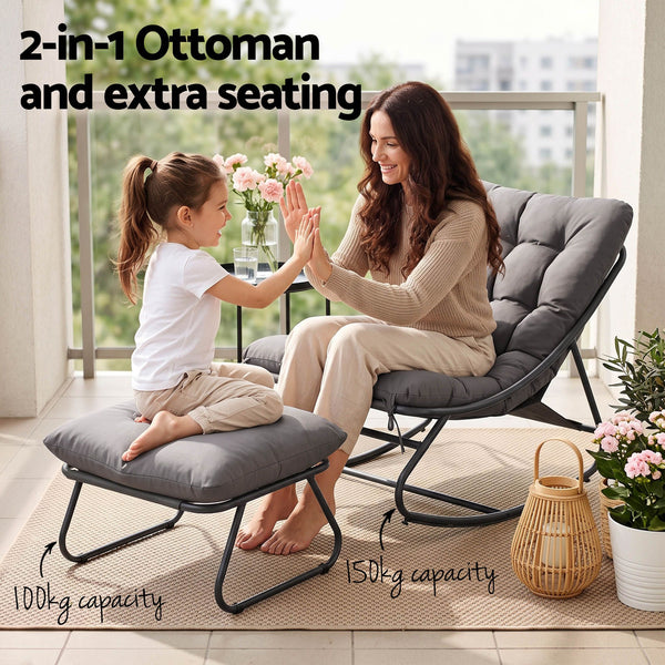 Gardeon Rocking Chair with Footrest Mesh Seat Cushion Outdoor Chairs Grey Awezingly