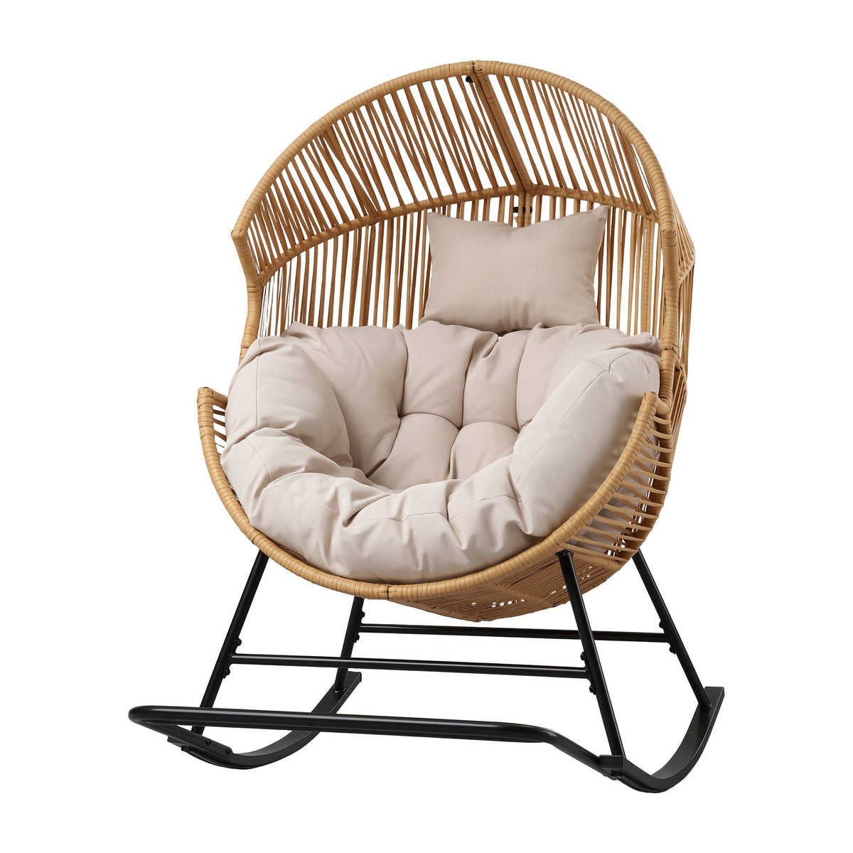 Gardeon Outdoor Egg Rocking Chair Rattan Lounger with Thick Cushion Patio Furniture Natural Awezingly