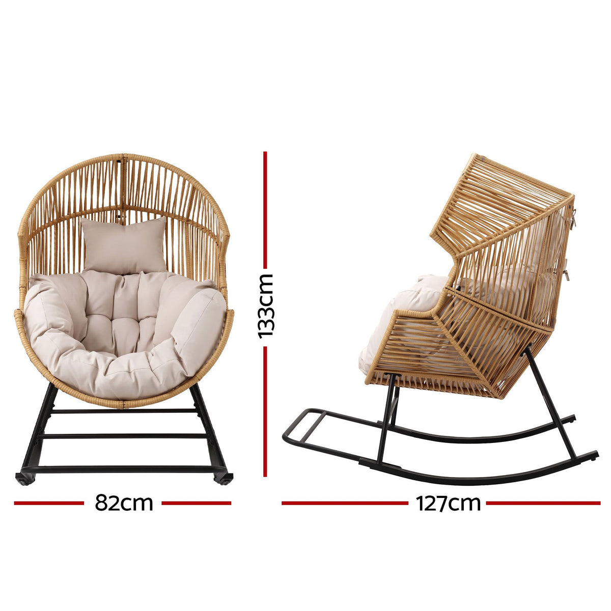 Gardeon Outdoor Egg Rocking Chair Rattan Lounger with Thick Cushion Patio Furniture Natural Awezingly