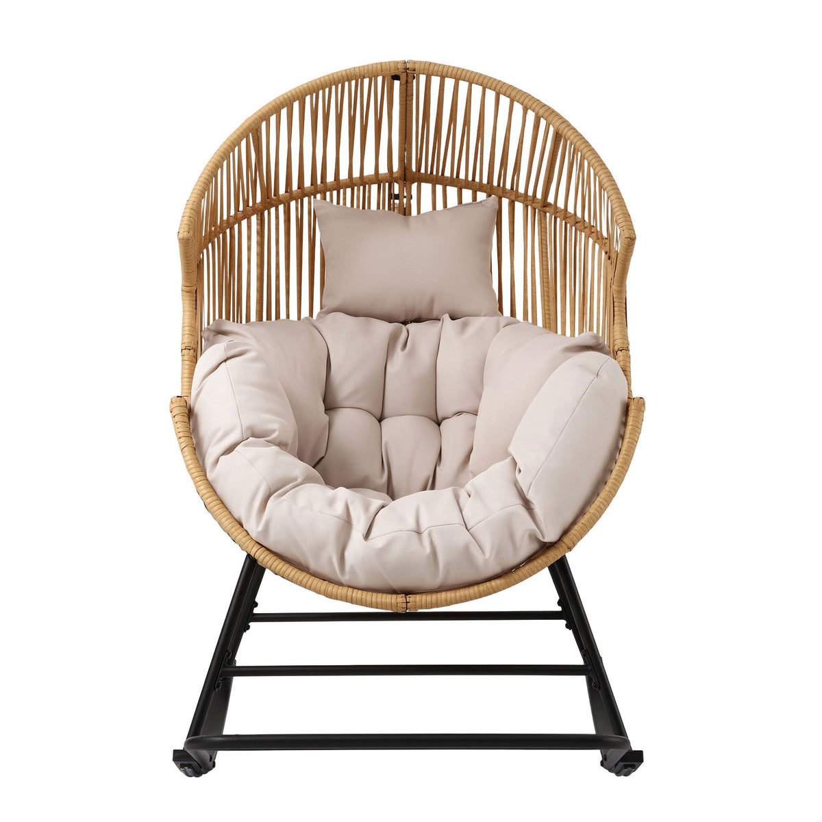 Gardeon Outdoor Egg Rocking Chair Rattan Lounger with Thick Cushion Patio Furniture Natural Awezingly