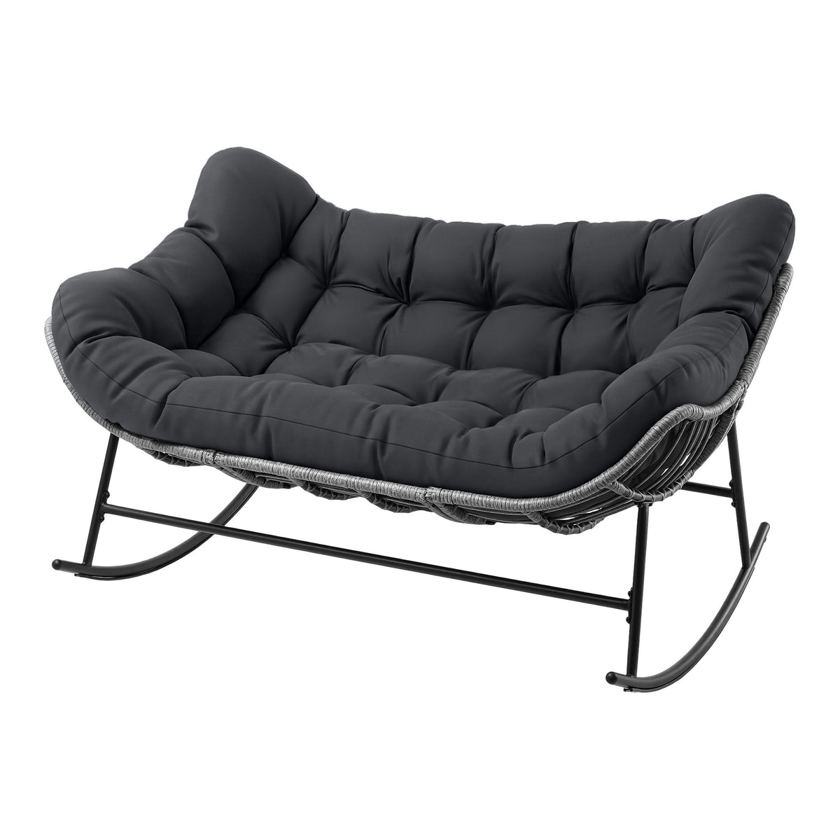 Gardeon Outdoor Rocking Chair Loveseat Wicker 2 Seater Cushion Patio Furniture Grey Awezingly