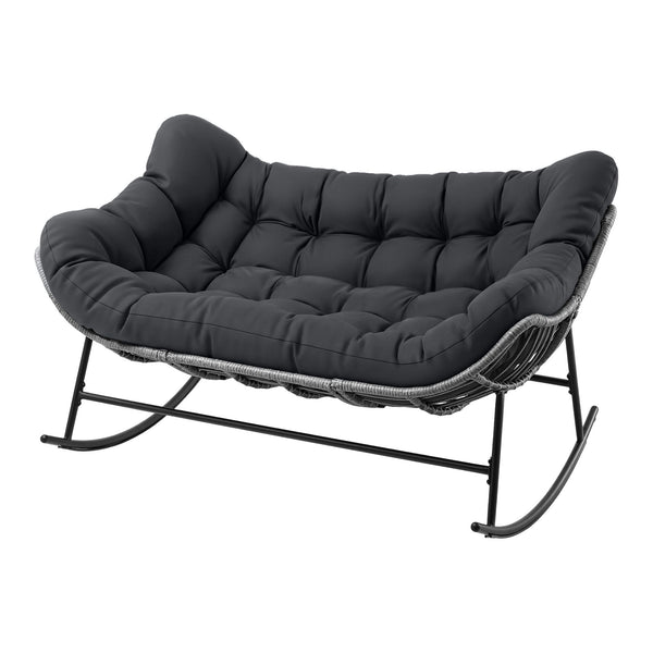 Gardeon Outdoor Rocking Chair Loveseat Wicker 2 Seater Cushion Patio Furniture Grey Awezingly