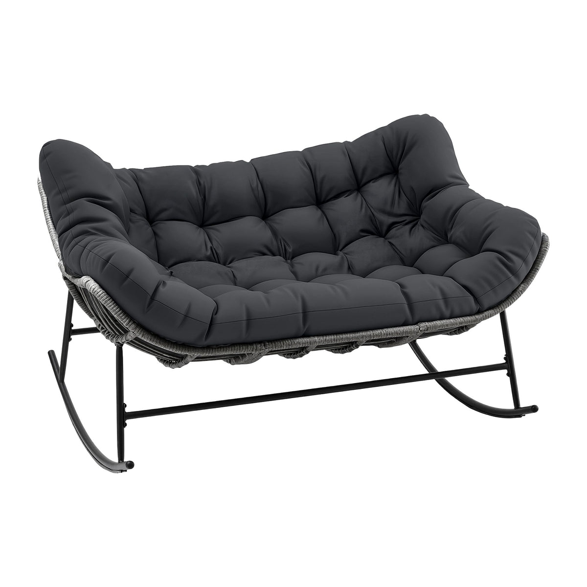 Gardeon Outdoor Rocking Chair Loveseat Wicker 2 Seater Cushion Patio Furniture Grey Awezingly