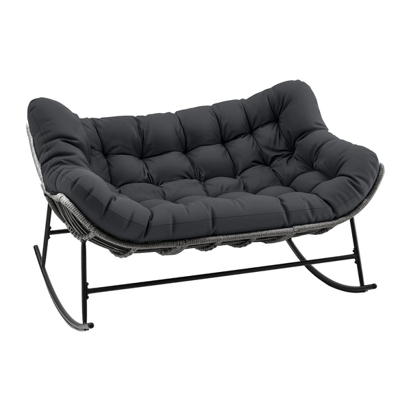 Gardeon Outdoor Rocking Chair Loveseat Wicker 2 Seater Cushion Patio Furniture Grey Awezingly