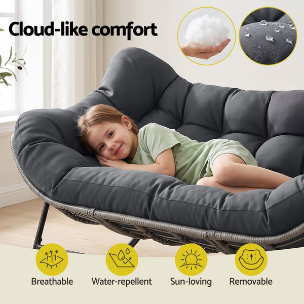 Gardeon Outdoor Rocking Chair Loveseat Wicker 2 Seater Cushion Patio Furniture Grey Awezingly