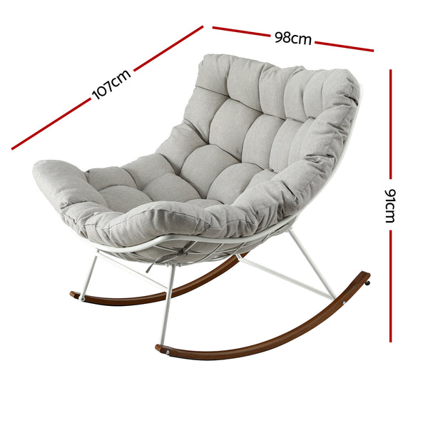 Gardeon Outdoor Rocking Chair Furniture Papasan Recliner Garden Patio Lounge Setting White Awezingly