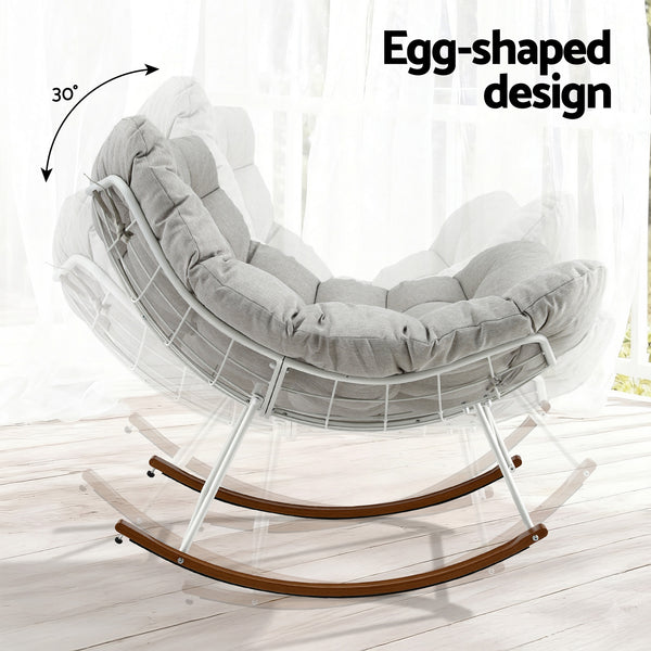 Gardeon Outdoor Rocking Chair Furniture Papasan Recliner Garden Patio Lounge Setting White Awezingly