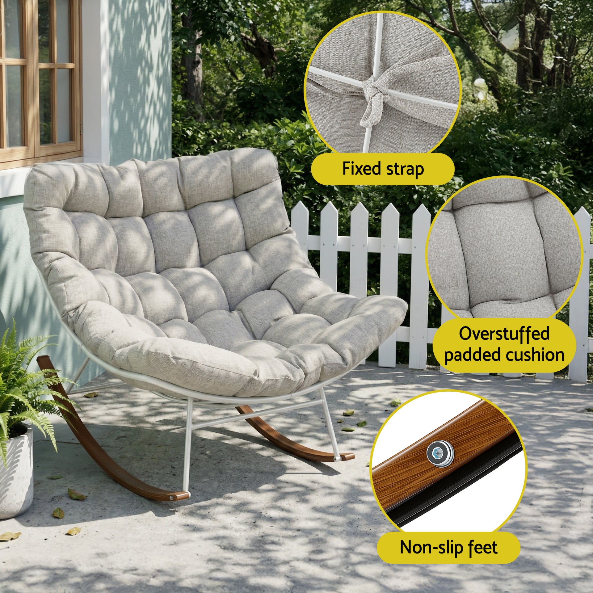 Gardeon Outdoor Rocking Chair Furniture Papasan Recliner Garden Patio Lounge Setting White Awezingly